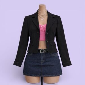 Vintage Ann Taylor Black Virgin Wool Blazer Size 2 Tailored Jacket Classic Y2K